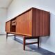 Extra-large teak buffet with tambour doors, Omer Lefevre, 1960s, Belgium