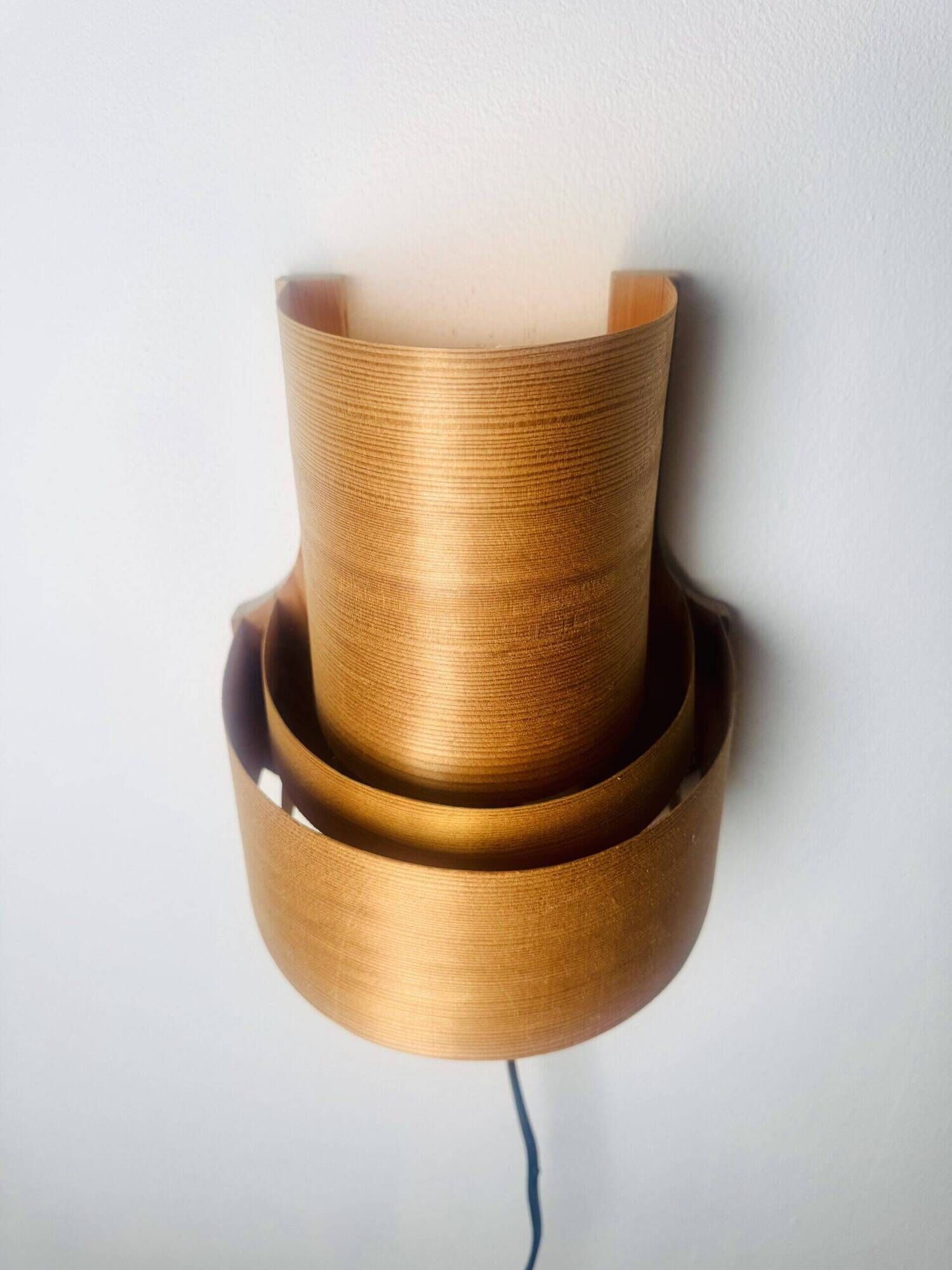 Pine Veneer Curved Layered Wall Lamp By Translandia, Denmark 1960S