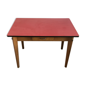 Table bureau formica rouge et bois