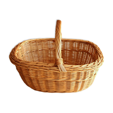 Large handmade wicker shopping basket - picnic basket - Vintage