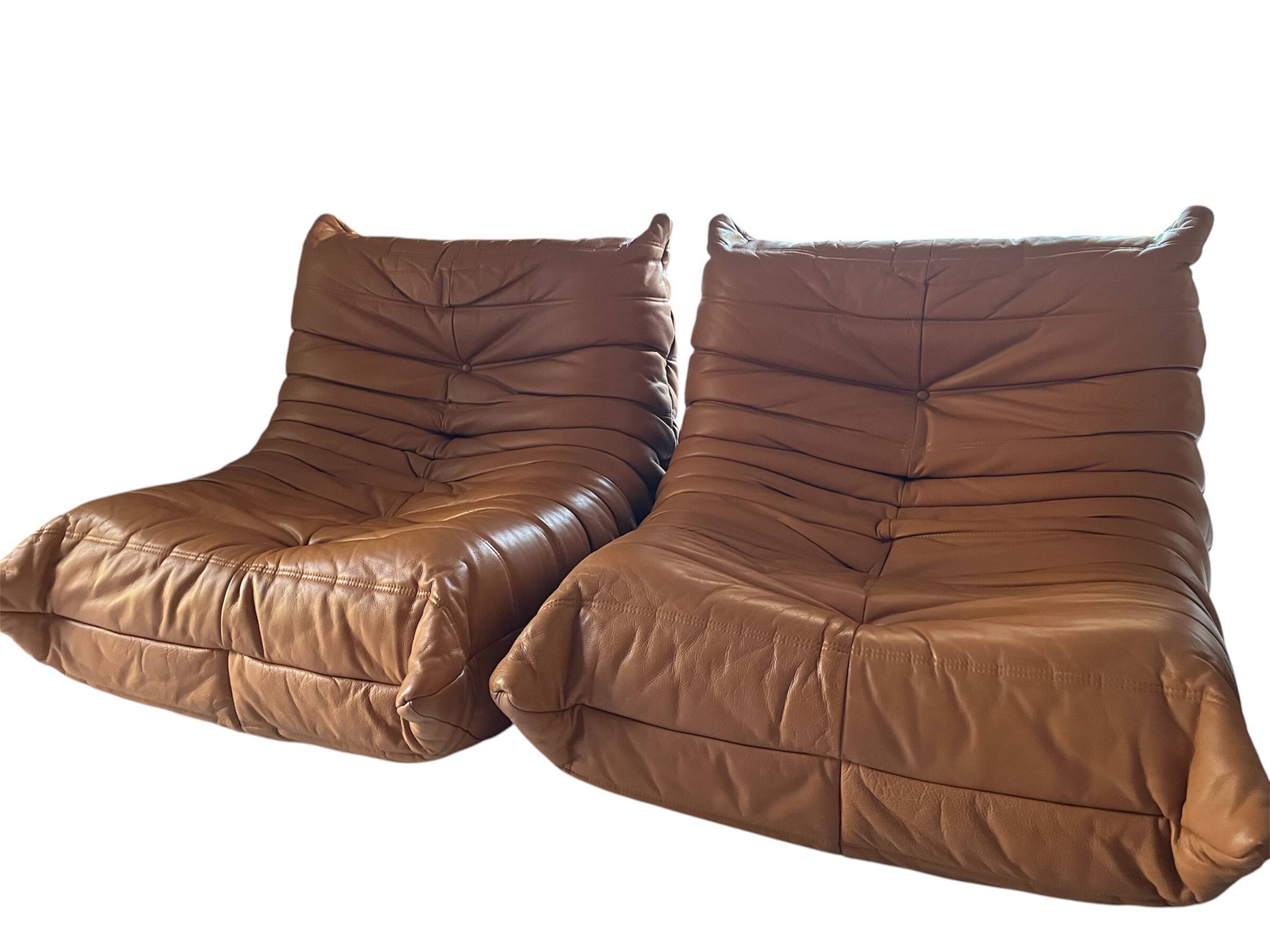 Ligne Roset Togo camel leather armchairs