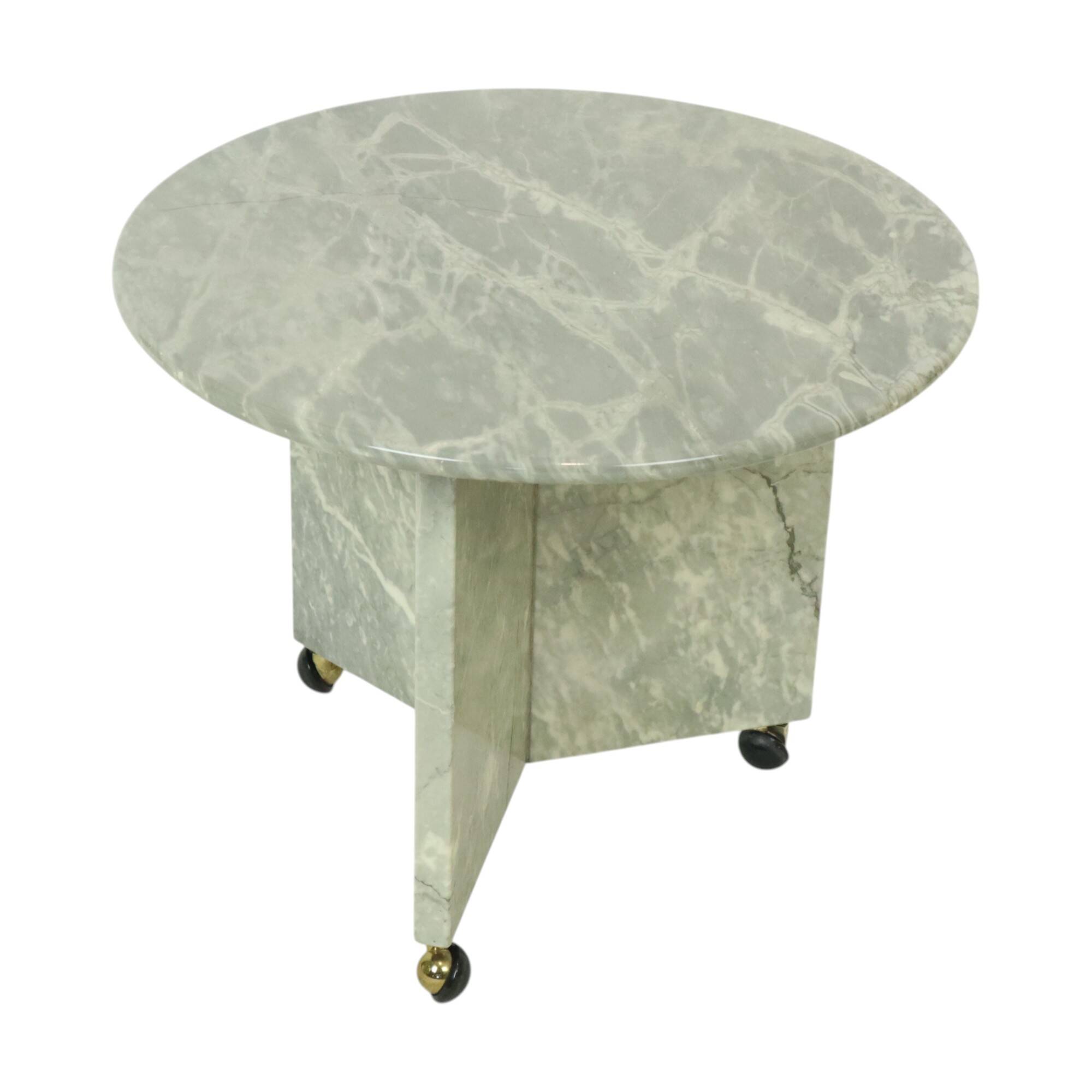 Round Marble Side Table Plant Table on Wheels 1970s