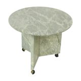 Round Marble Side Table Plant Table on Wheels 1970s