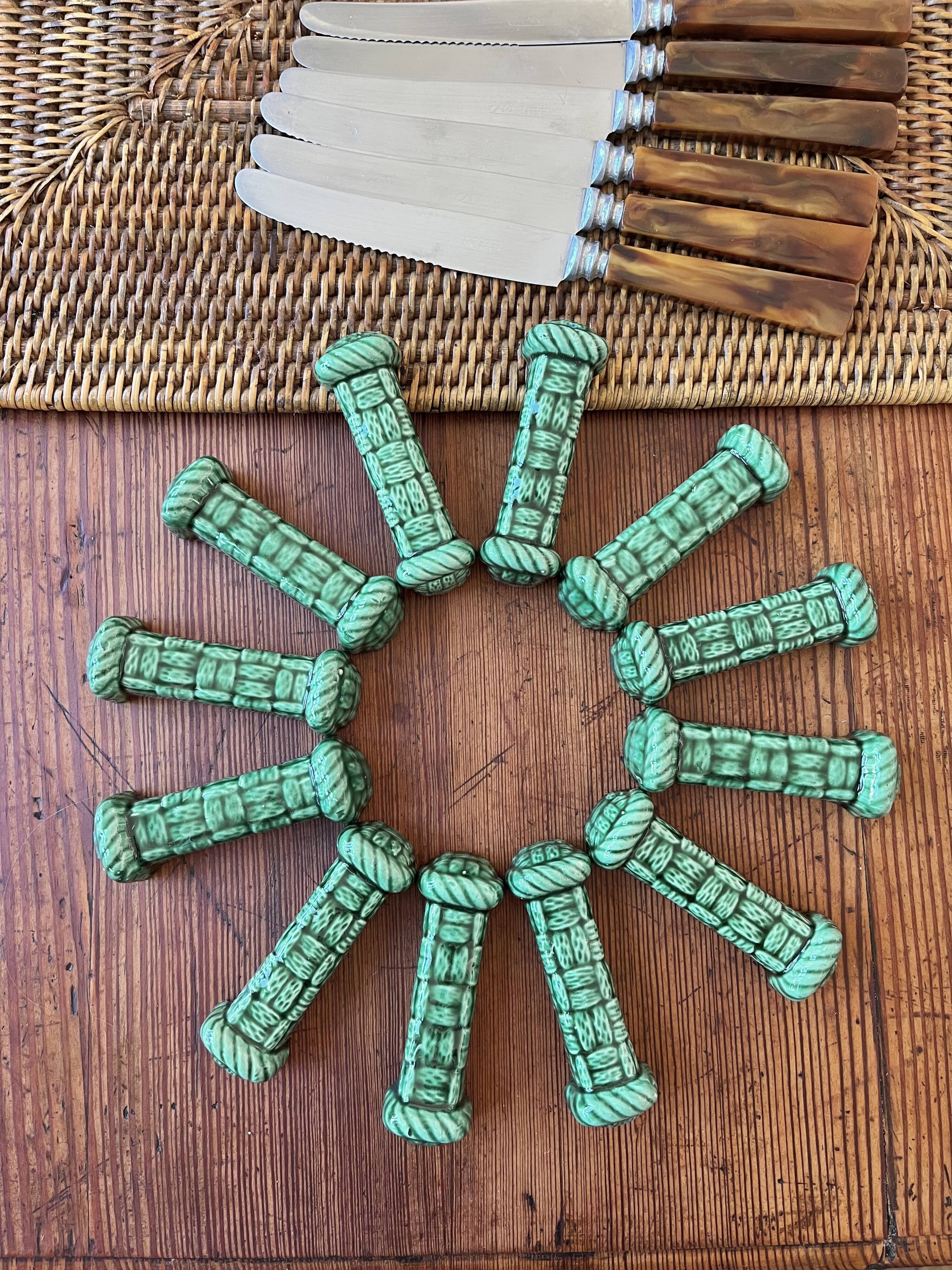12 green ceramic knife holders