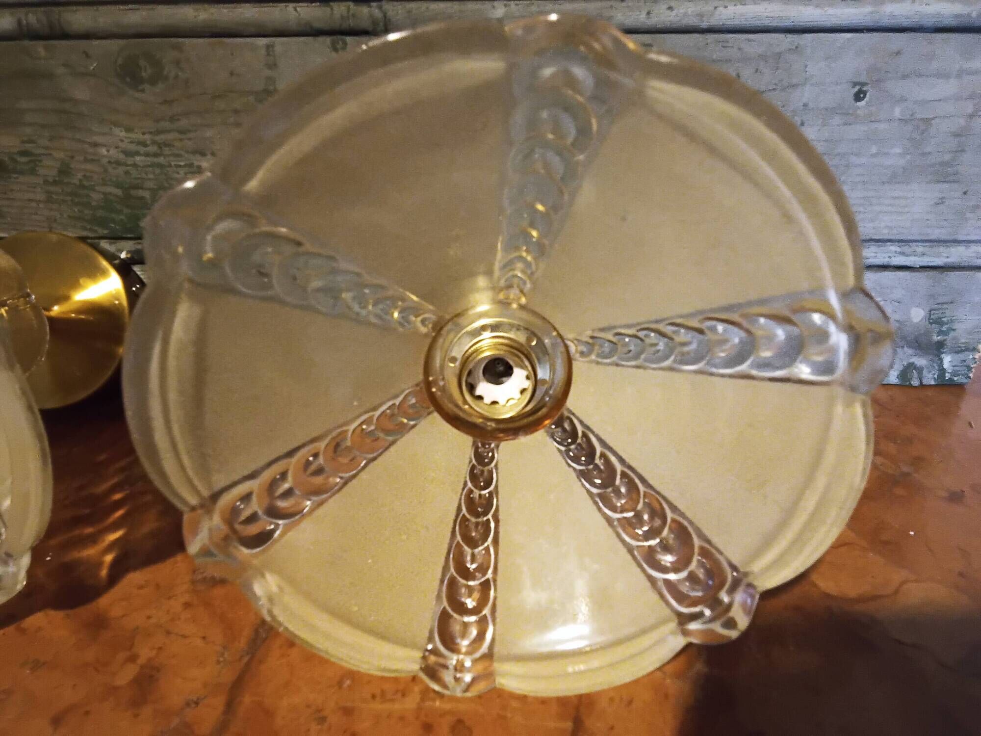 Pair of vintage wall lights in pale yellow granite glass