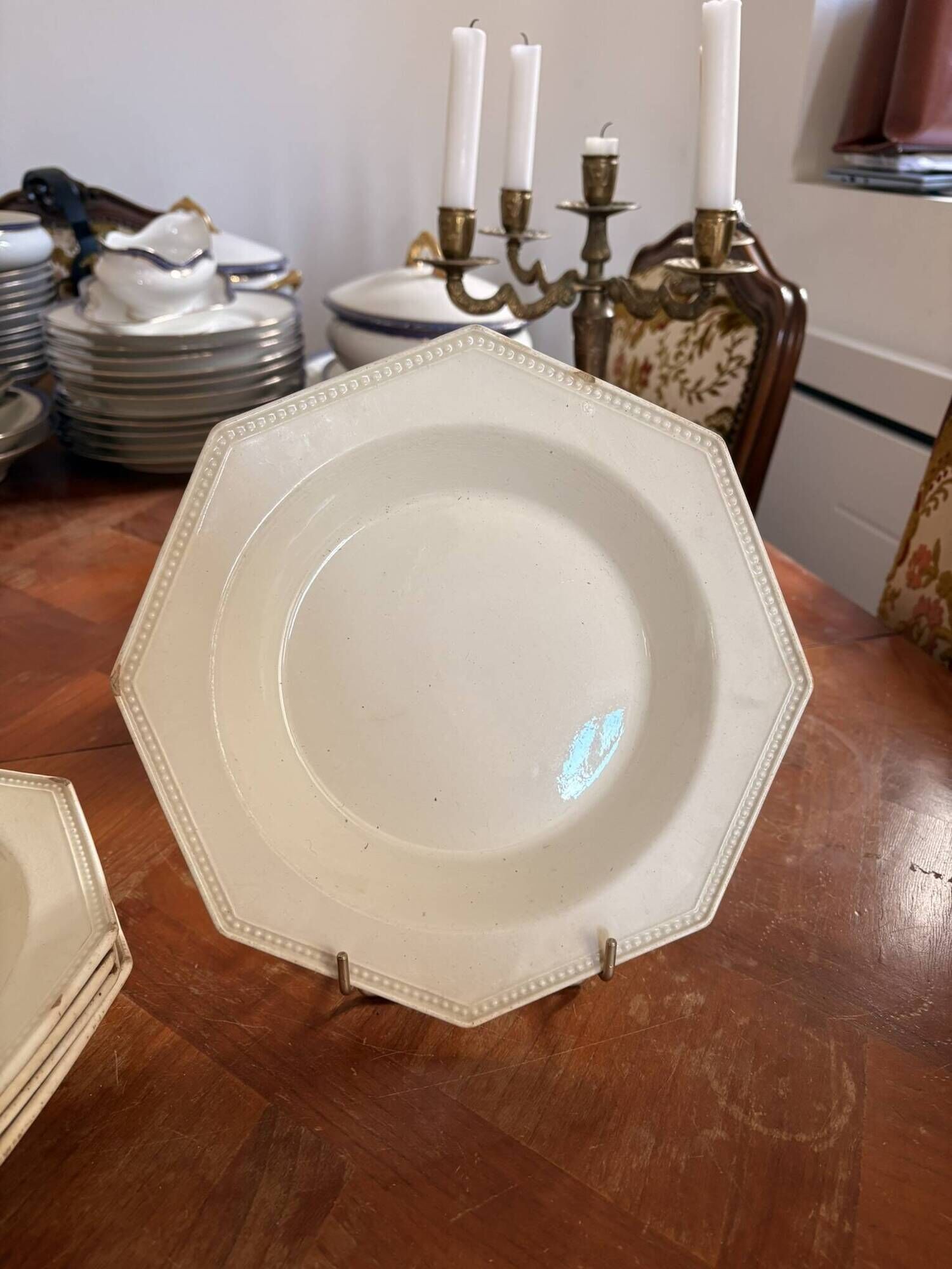 Old Lot Faience Plate Creil Montereau 19th Century Ivory Pearl Decor
