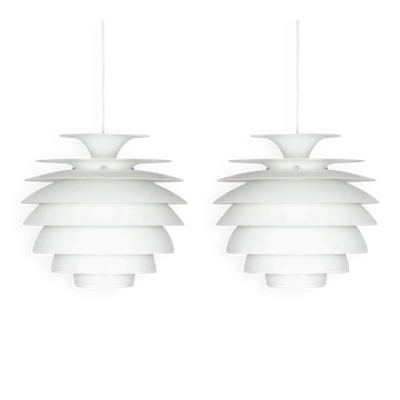 Pair of 2 Danish Barcelona pendants by Bent Karlby, Lyfa, 1960