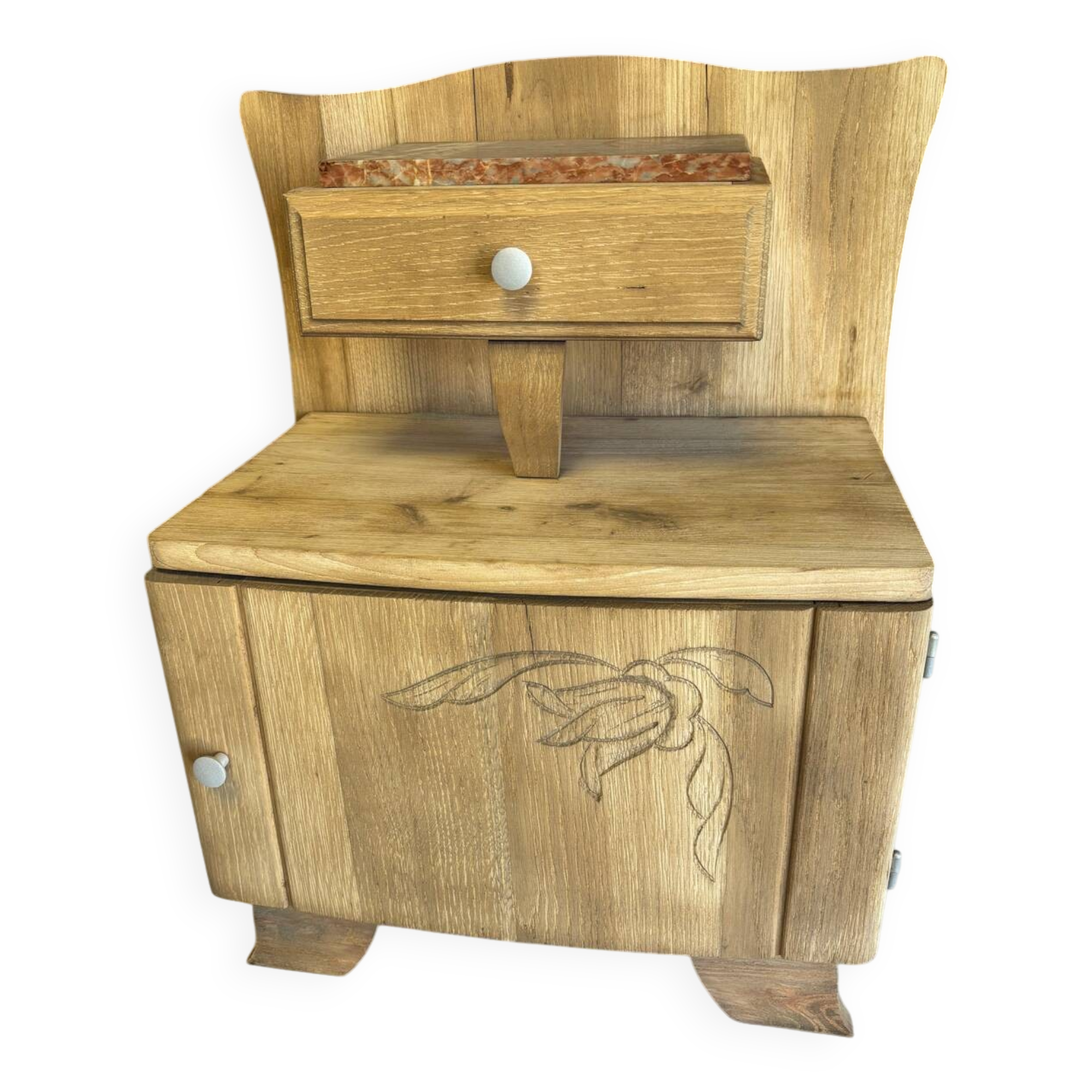 Raw wood bedside table