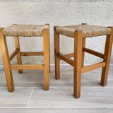 Vintage wood and straw stool