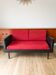 Day Bed sofa in skai, mottled red fabrics and black metal 1950
