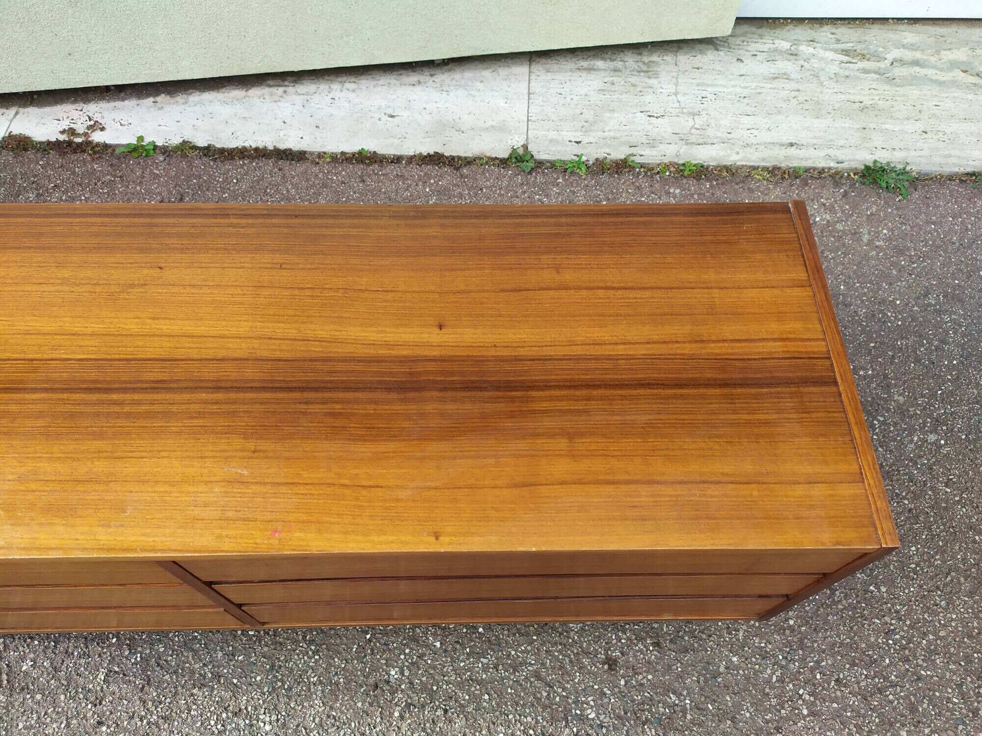 Vintage sideboard in wood, metal foot, 6 drawers