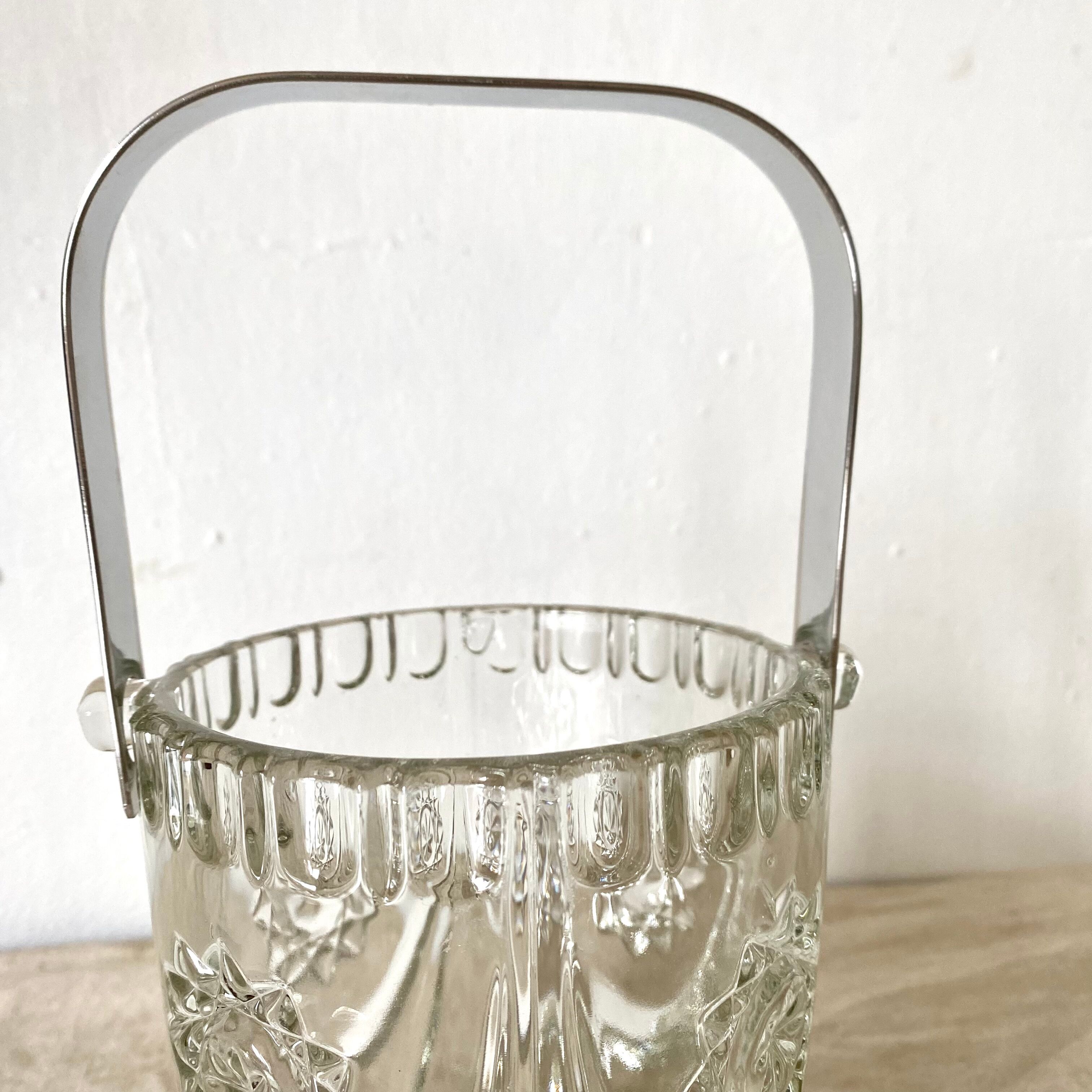 Vintage glass and silver metal ice bucket