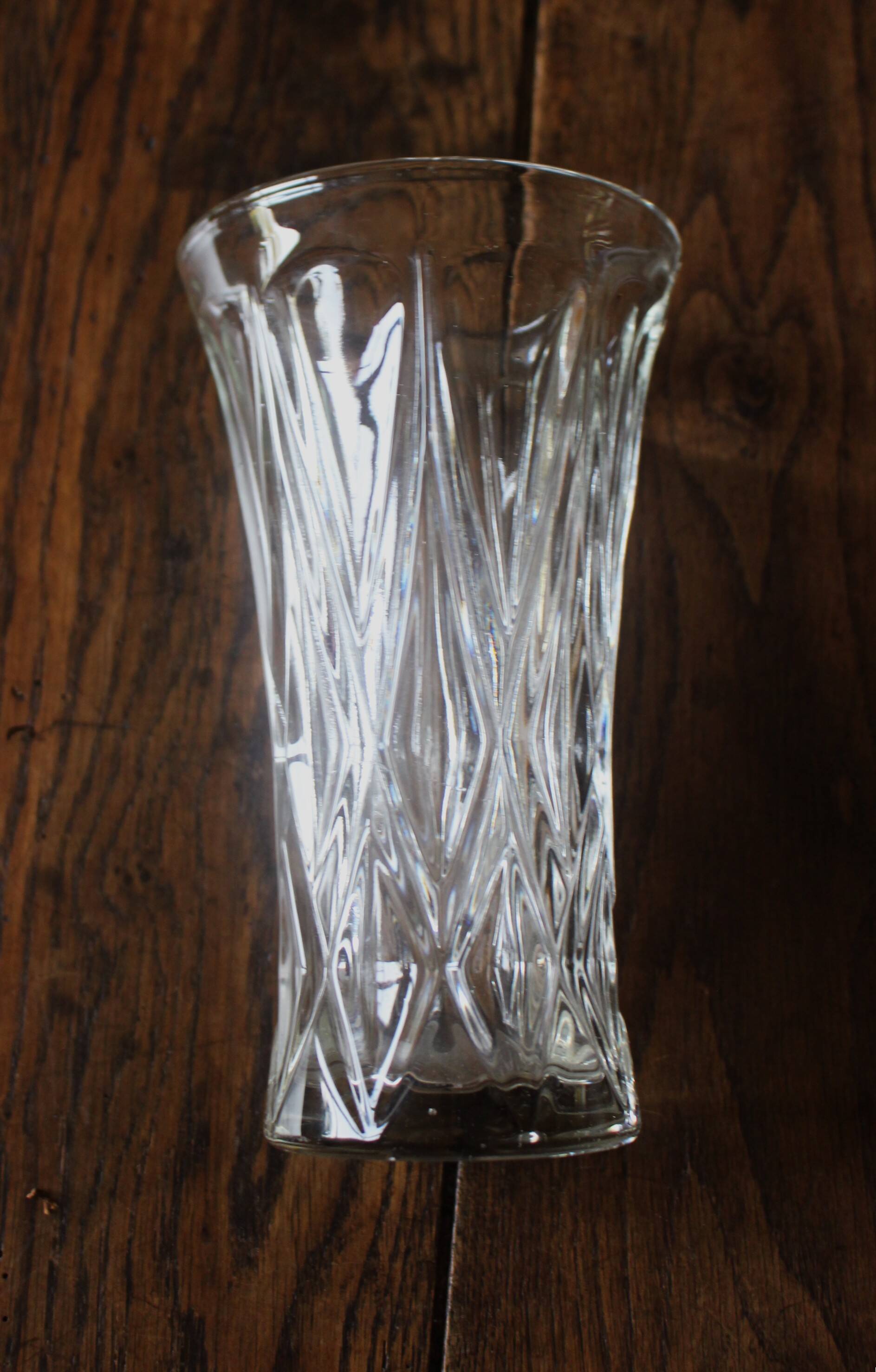 Cut glass vase, flared, vintage triangles and diamonds