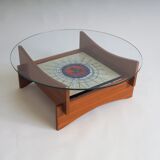 Mid-century round coffee table with ceramic tiles