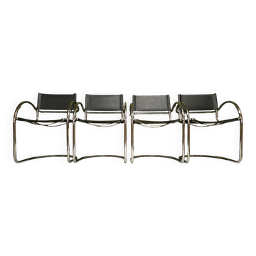 Set of 4 Bauhaus leather armchairs in chrome metal 1970/1980