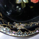 Old Napoleon III pink and mother-of-pearl inlaid tray