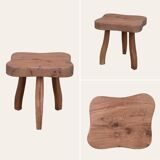 Vintage solid elm tripod stool 1960