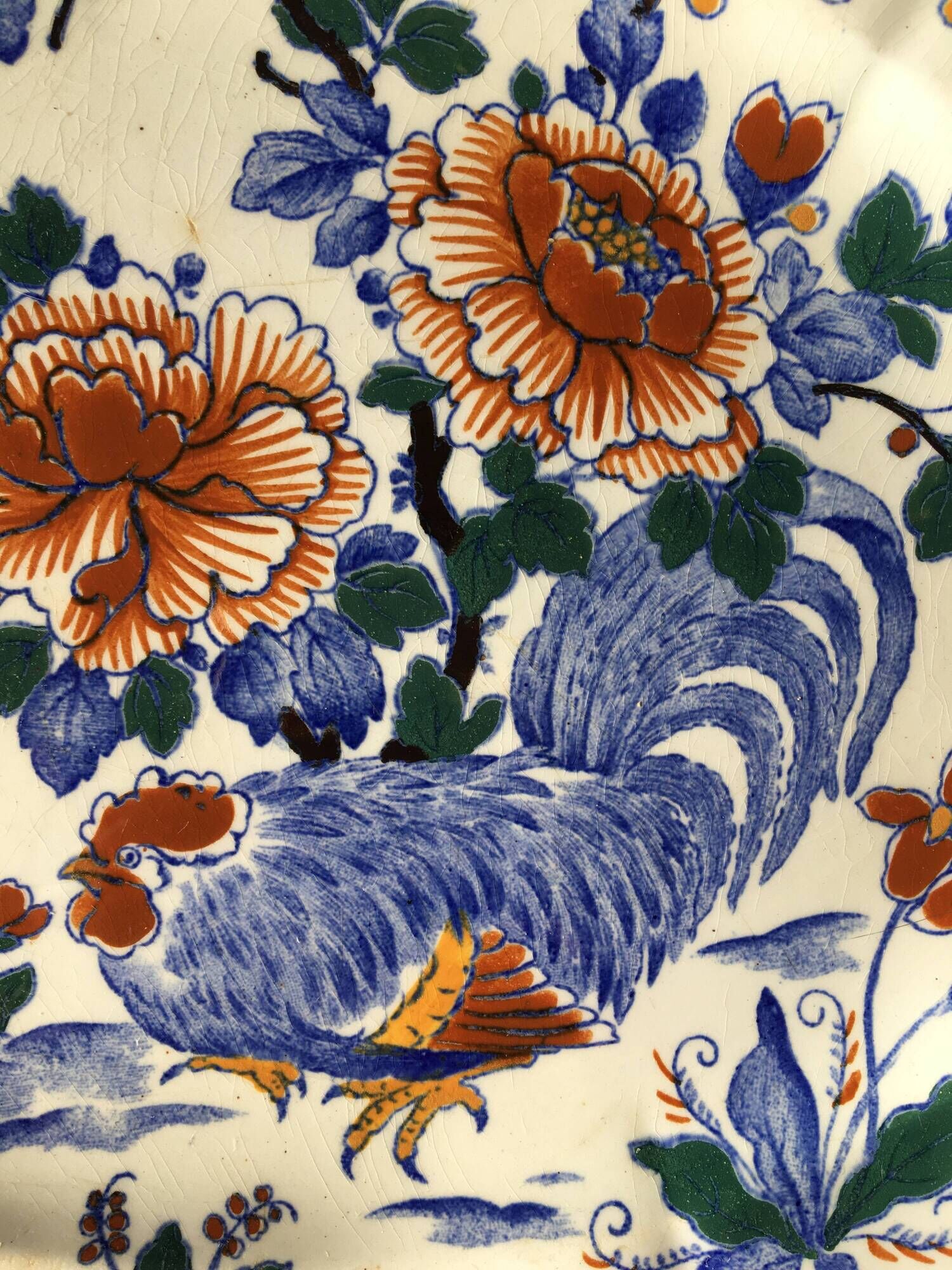 Tableware set, rooster with peonies or dolphin, Gien 1940