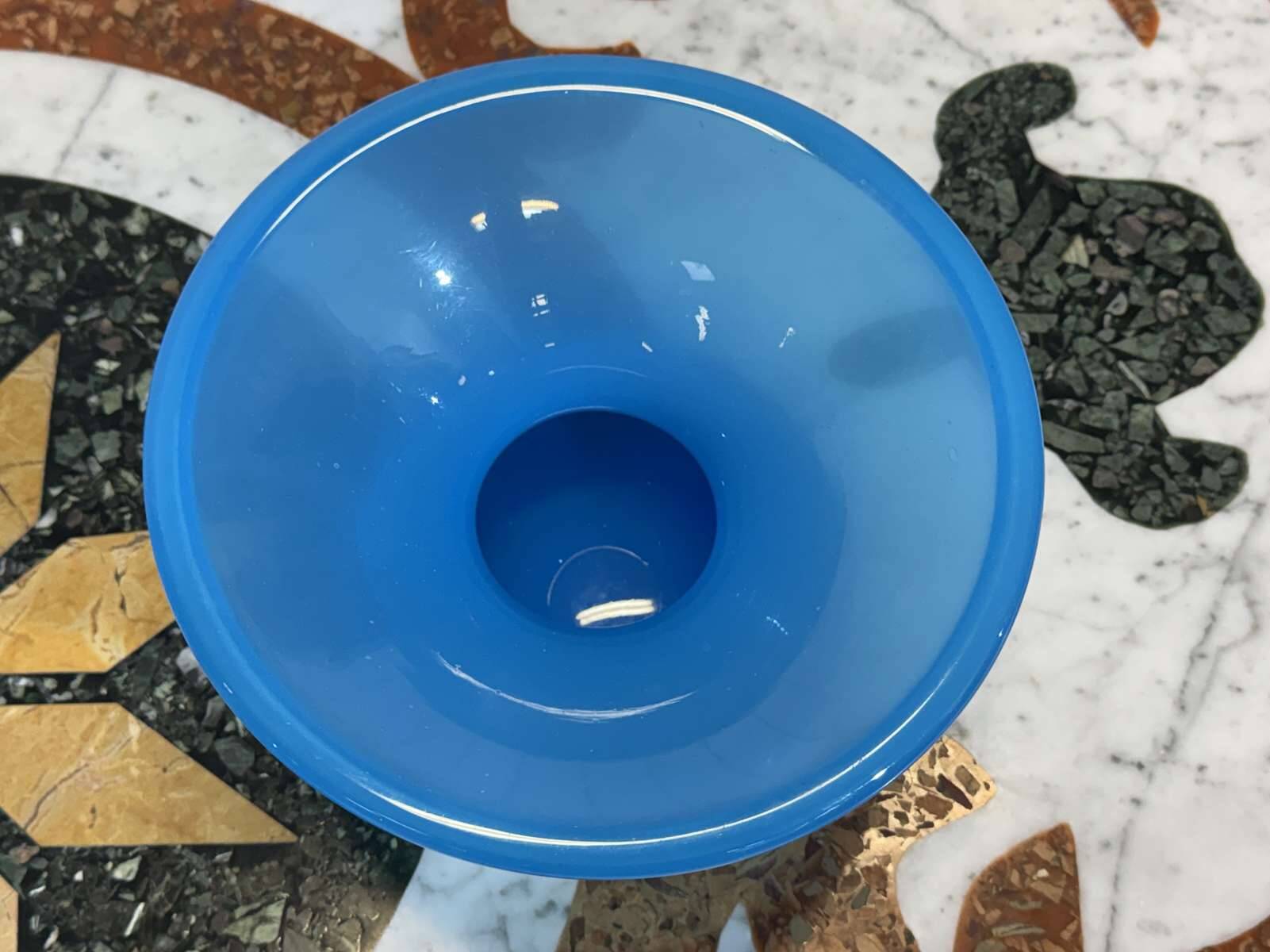 19th-century antique spittoon vase in blue opaline.