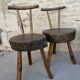 Suite of 4 tripod chairs, trunk seats, solid wood
