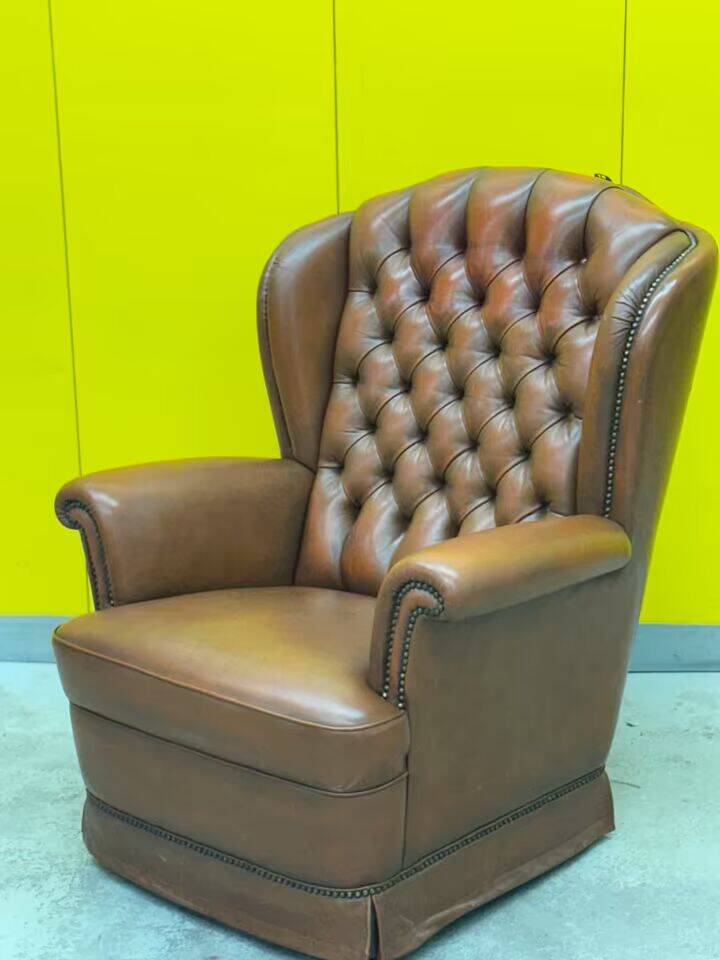 Original English Chesterfield Wingback Chair - Vintage Cognac Leather
