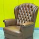 Original English Chesterfield Wingback Chair - Vintage Cognac Leather