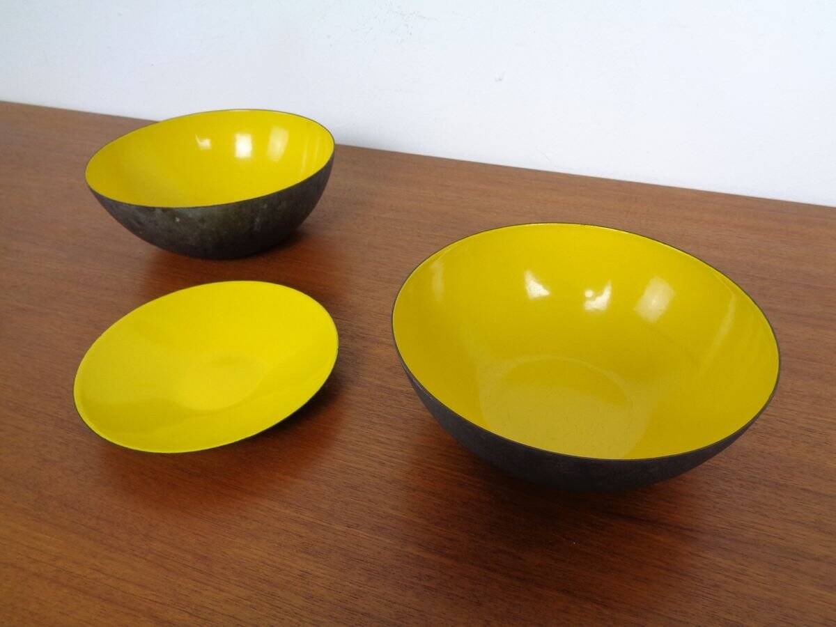 Yellow Krenit Bowls by Herbert Krenchel Torben Ørskov, Set of 3, 1960s