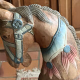 Vintage solid wood polychrome horse on legs