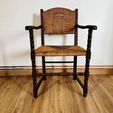 Wood and straw armchair