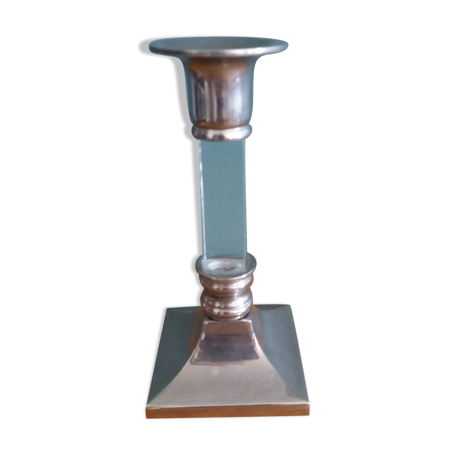 Silver-plated metal candlestick and lucite plexiglass
