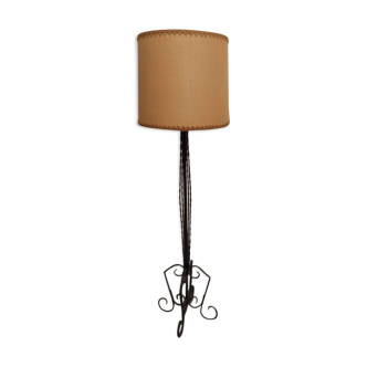 Black wrought iron floor lamp and jute lampshade