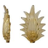 Pair Barovier & Toso Style Modern Italian Murano Glass Leaf Sconces