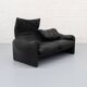 Black leather Cassina Maralunga sofa, 1970s