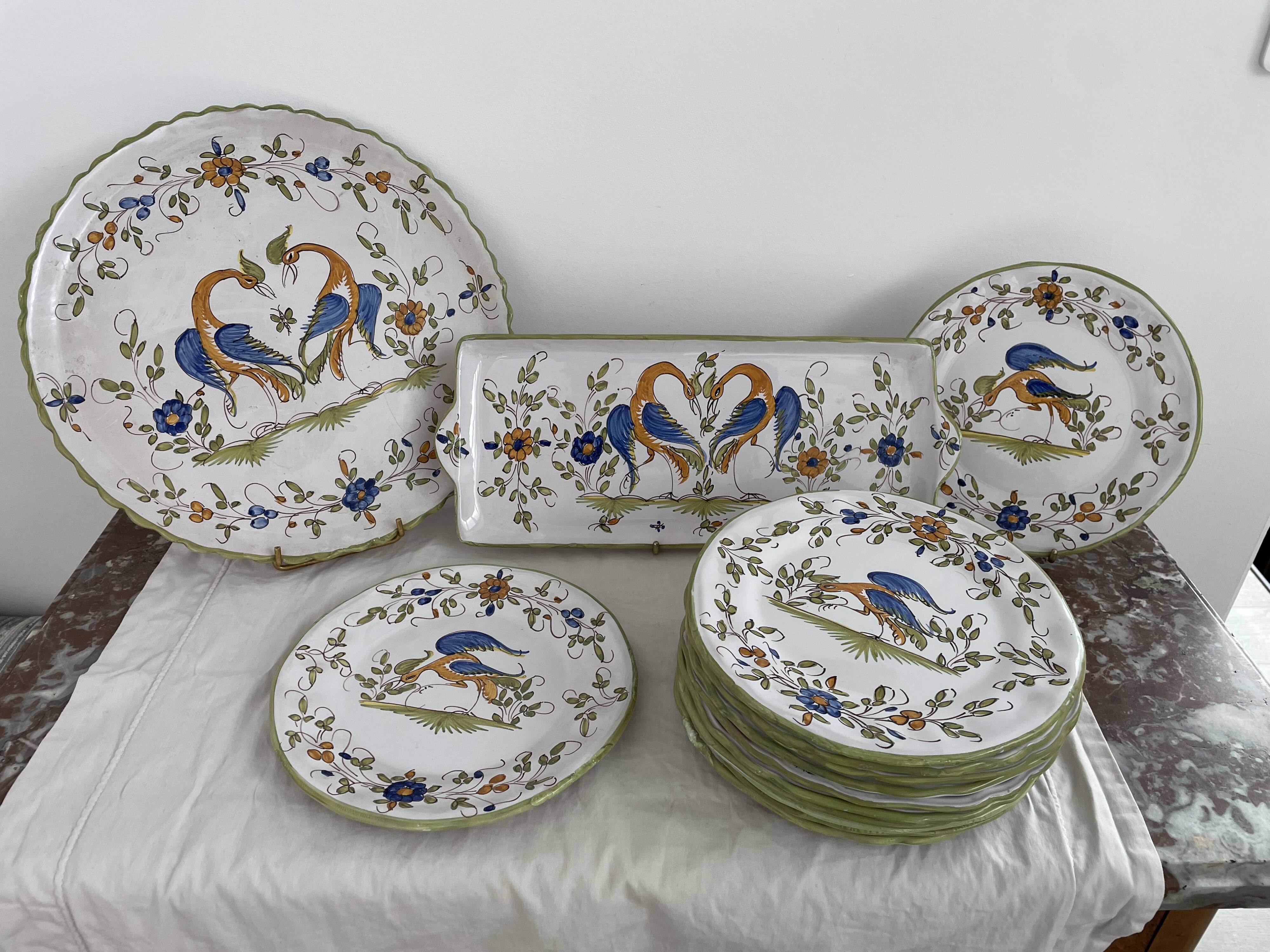 Dessert service, earthenware, Martres-Tolosane, signed Matet France