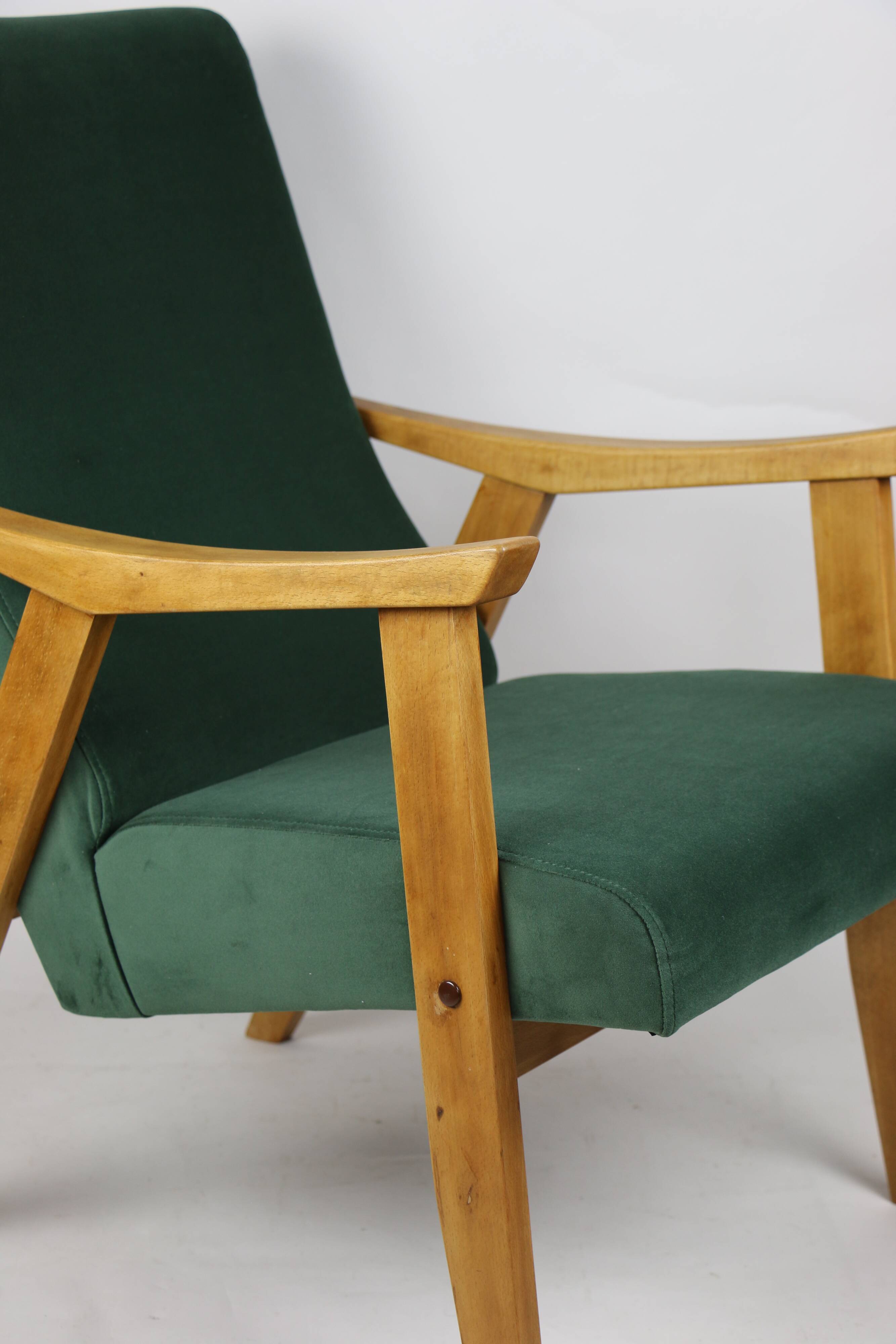Vintage Velvet Green Armchair  1970s