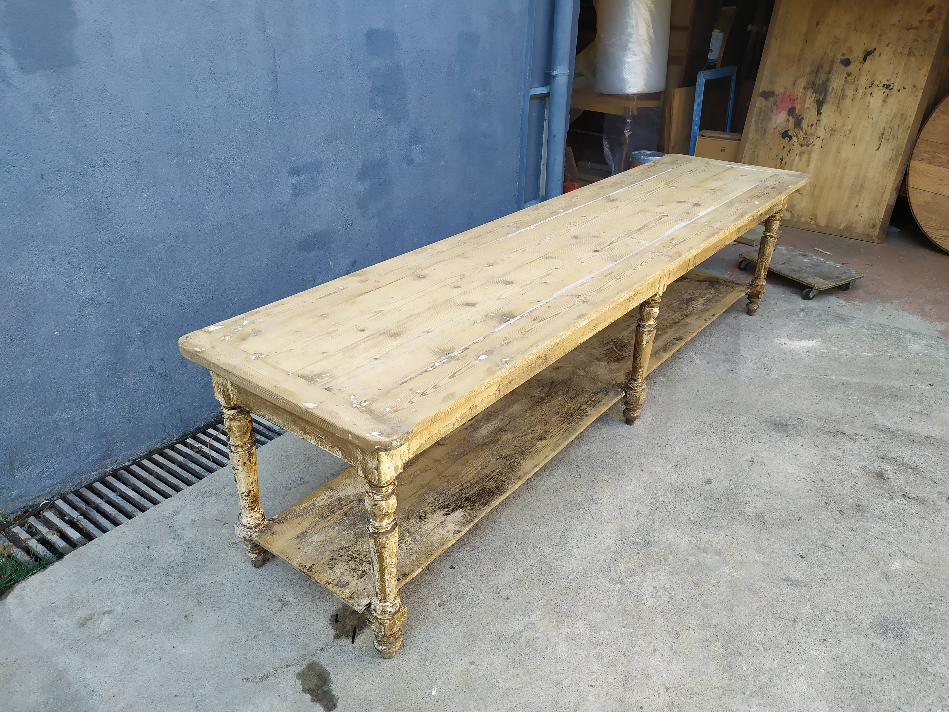 Table de métier drapière sapin décapé 3m
