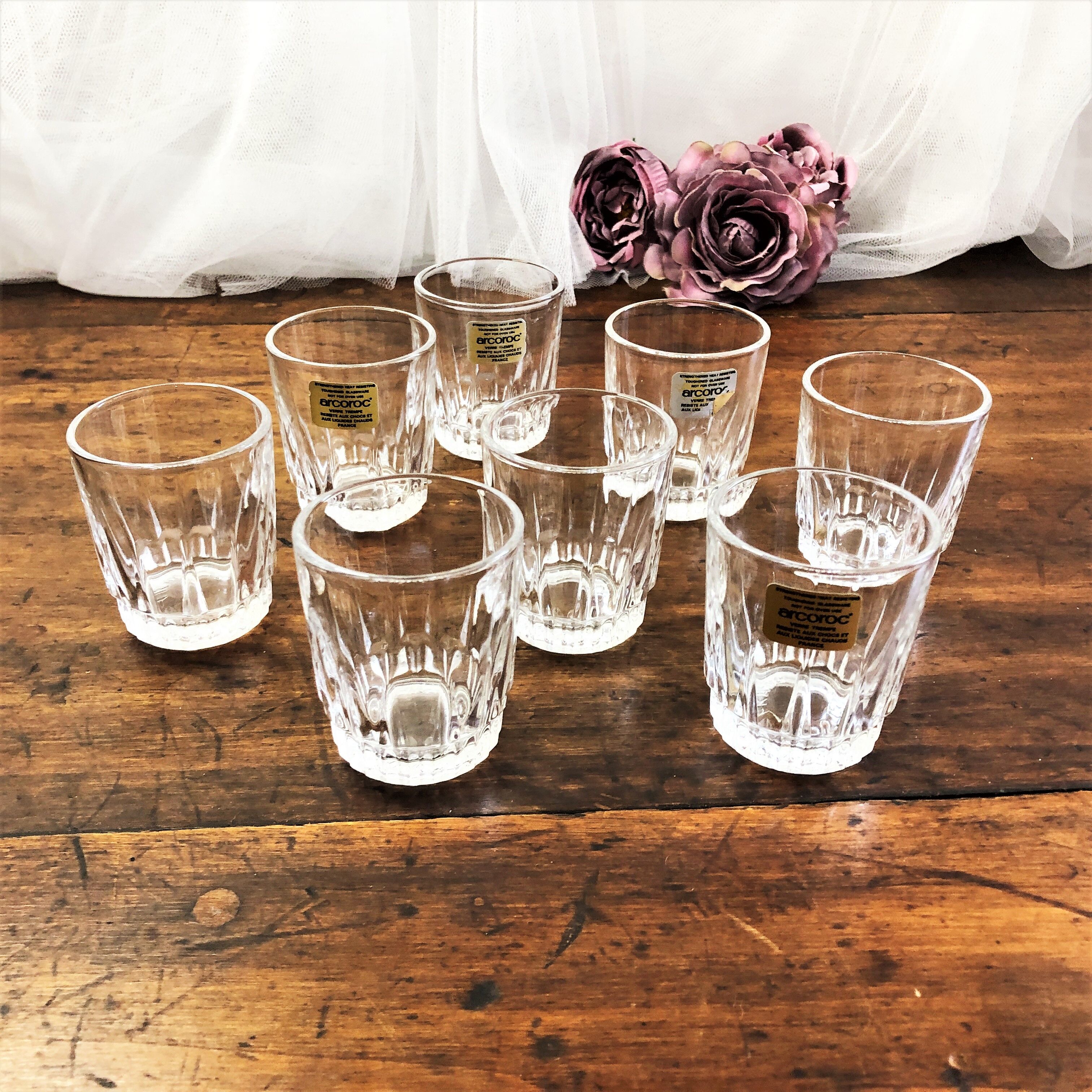 Set of 8 cut glass shot glasses France Arcoroc