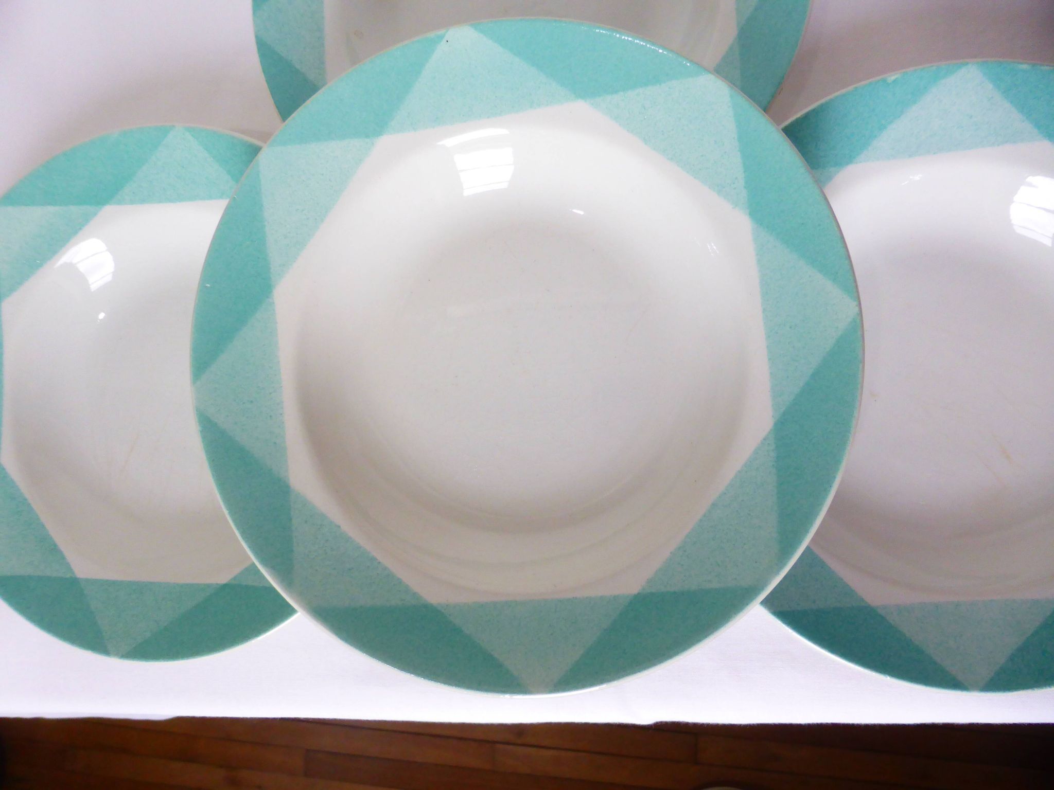 4 vintage geometric pattern soup plates 220510