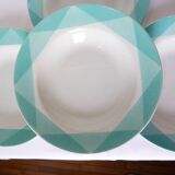 4 vintage geometric pattern soup plates 220510