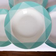 4 vintage geometric pattern soup plates 220510