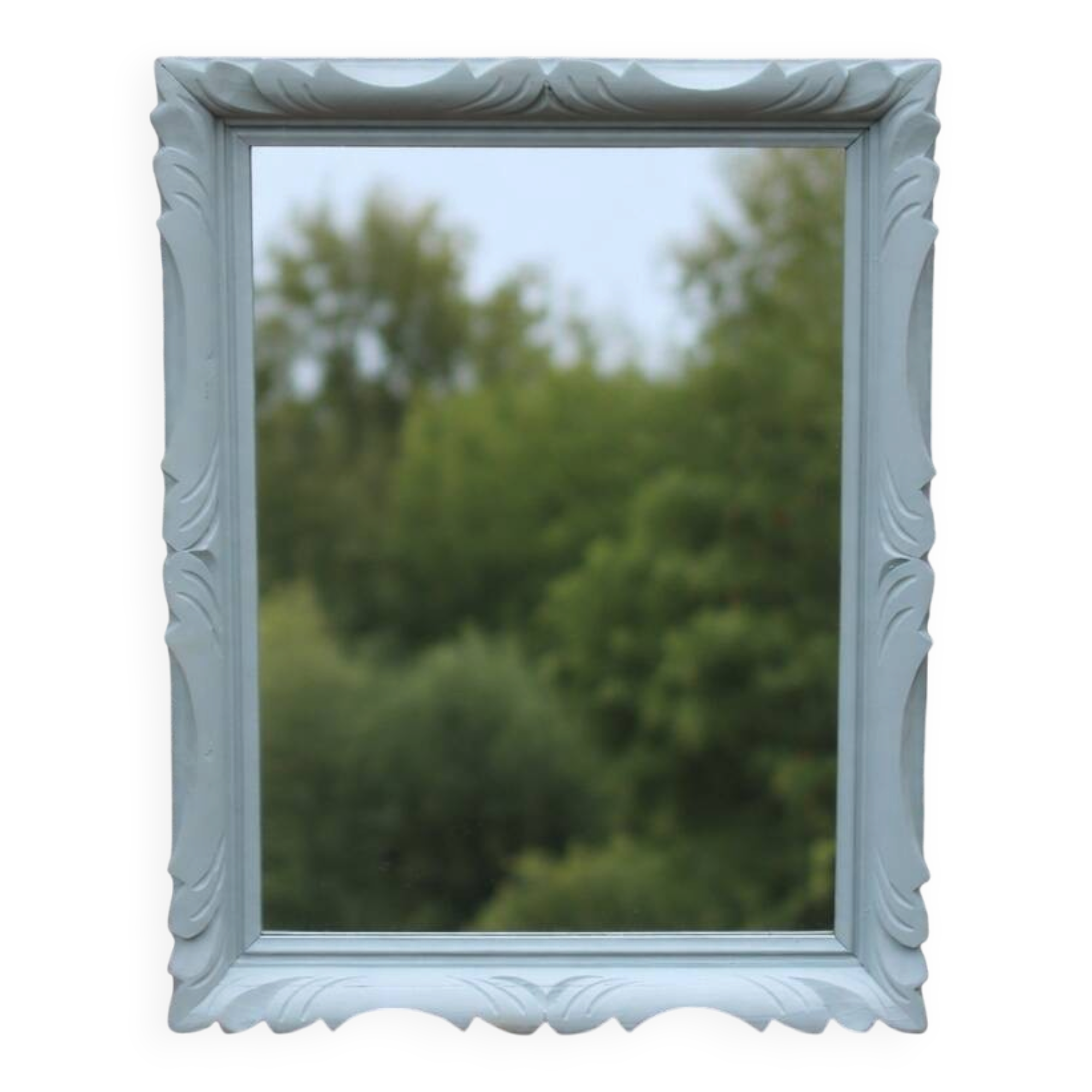 Vintage wall mirror in carved blue-green wood – rococo style – H48 cm