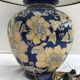 Ancient enamelled ceramic lamp drawing flowers - vintage grey daybat