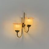 Vintage wall light, brass and frosted pink moulded glass, France, 1980.