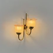 Vintage wall light, brass and frosted pink moulded glass, France, 1980.
