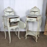 Louis XV white rock bedside pair