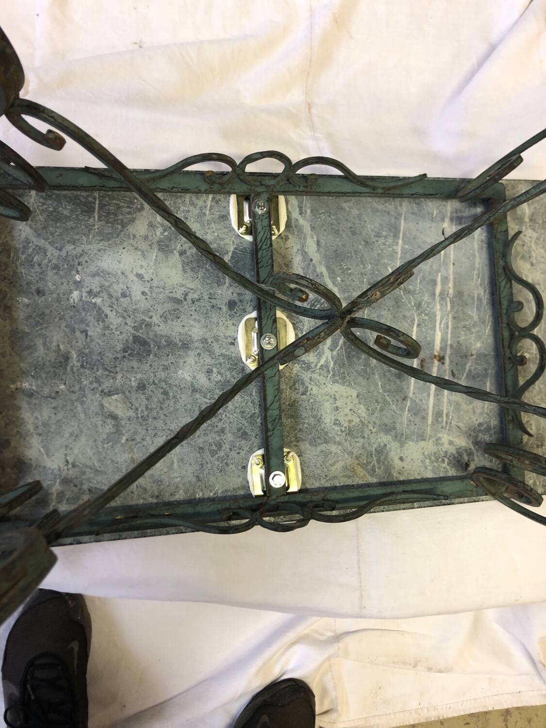 Vintage green marble and wrought iron coffee table
