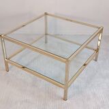 Italian 1970'S coffee table in brass and glass with 2 trays