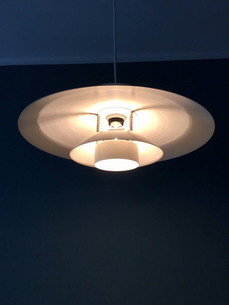 Danish mid century modern metal hanging lamp by Lyfa
