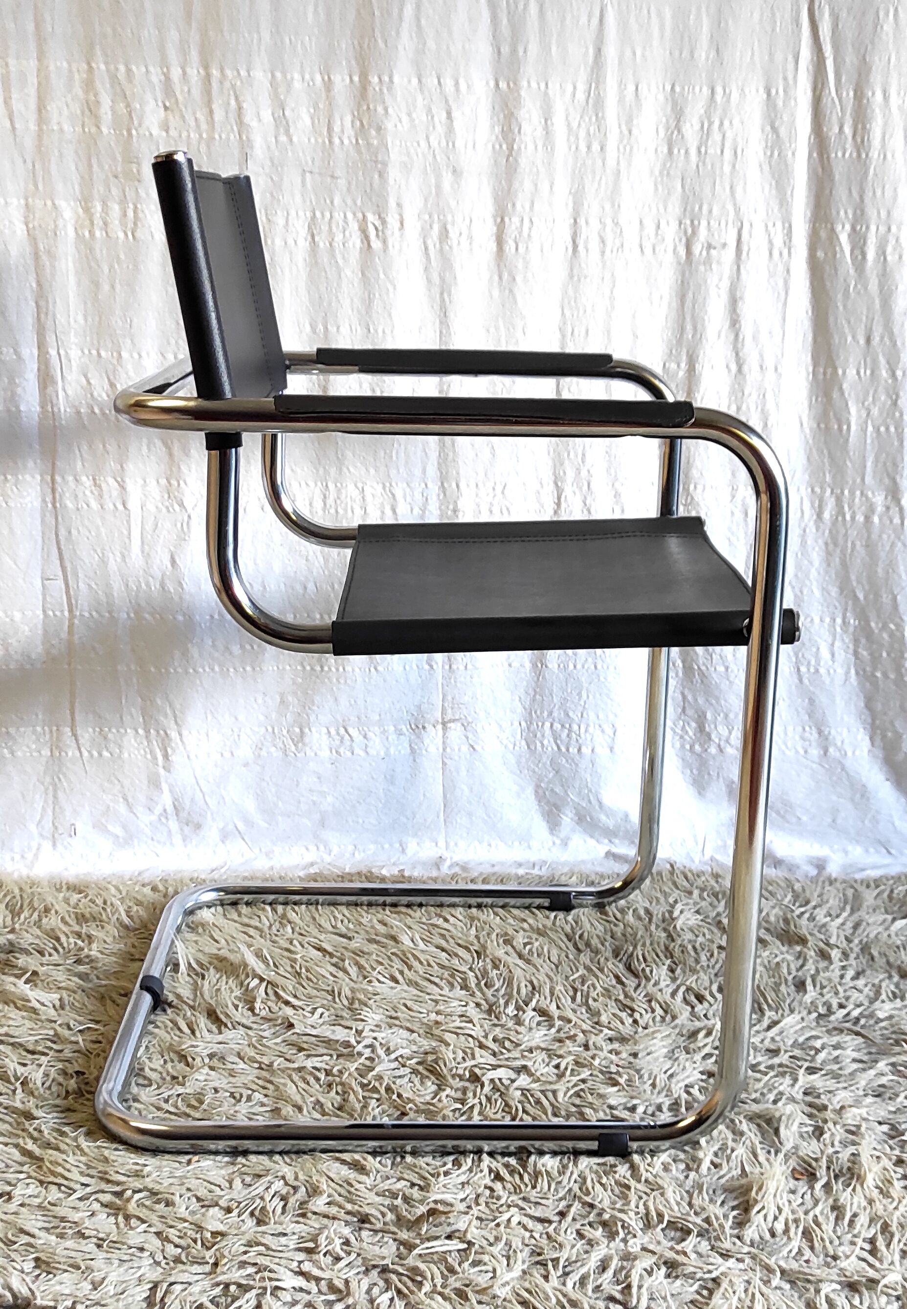 Design chair chrome metal and leather - 80s/90s