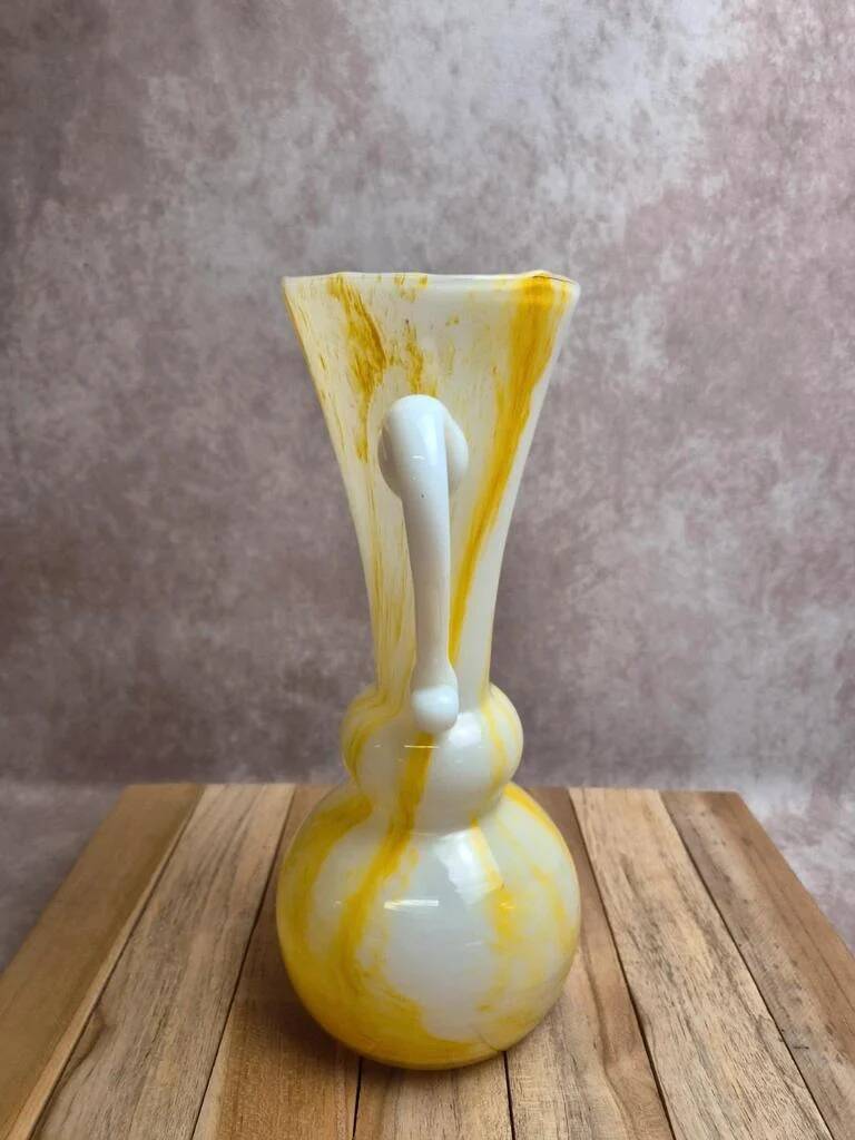 Large yellow and white blown glass pitcher from Italy – 1960s/70s